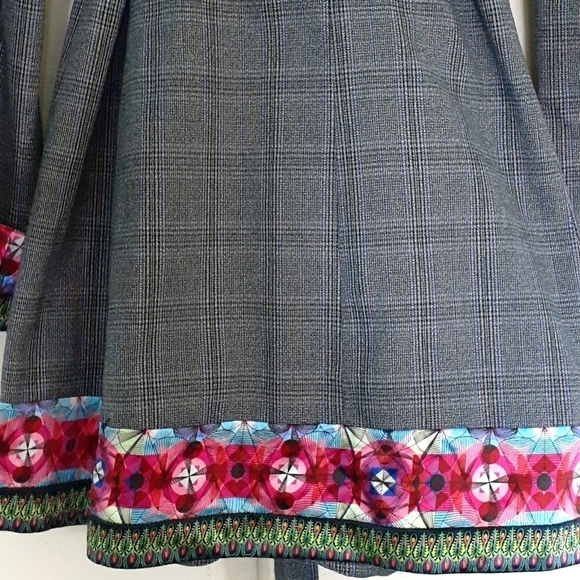 Custo Barcelona Vintage Plaid Double Breasted Belted Coat Embroidered Size 10 - Picture 11 of 16